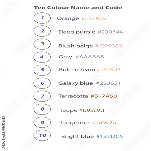 Ten Color Name and Coad with vector .