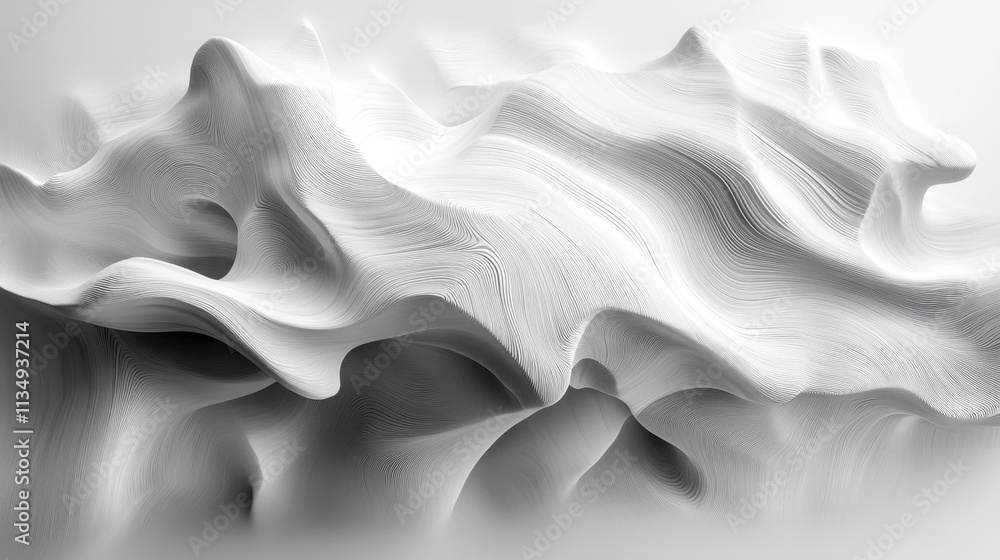 Obraz premium Abstract white sculpture mimicking flowing contours and elegant waves in a serene setting highlighting fluidity and texture
