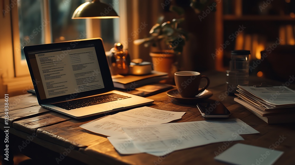 Naklejka premium Warm lighting in a cozy workspace for better productivity