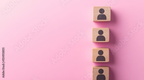 Customer relationship management CRM symbols on wooden blocks against a pink background Conceptual visual for business and marketing strategies photo