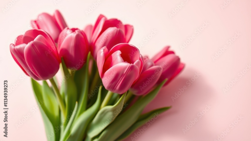 A delicate bouquet of pink tulips arranged on a soft pink background, showcasing the beauty of springtime blooms. A delicate bouquet of pink tulips arranged on a soft pink background, showcasing the beauty of springtime blooms.