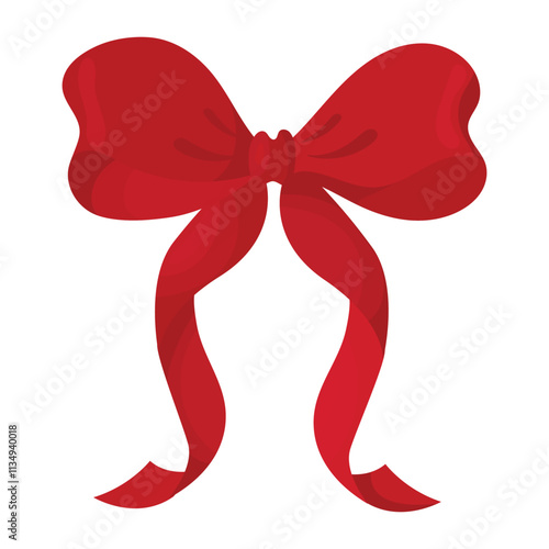 Red bow with long ribbons. Design element in flat style.