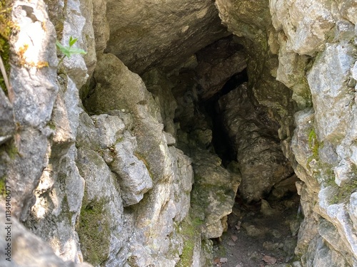 Wetterloch - Watterloch or Small Cave in the Bannwald above Lungern in the canton of Obwalden in Switzerland (Wätterloch - Waetterloch oder Kleine Höhle im Bannwald oberhalb Lungern, Schweiz) photo