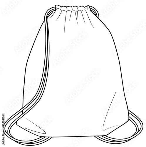 Drawstring swimming bag flat sketch vector illustration technical cad drawing template