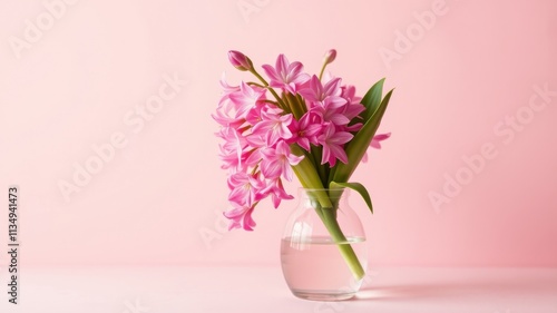 Wallpaper Mural A delicate bouquet of pink flowers in a glass vase against a soft pastel pink background Torontodigital.ca