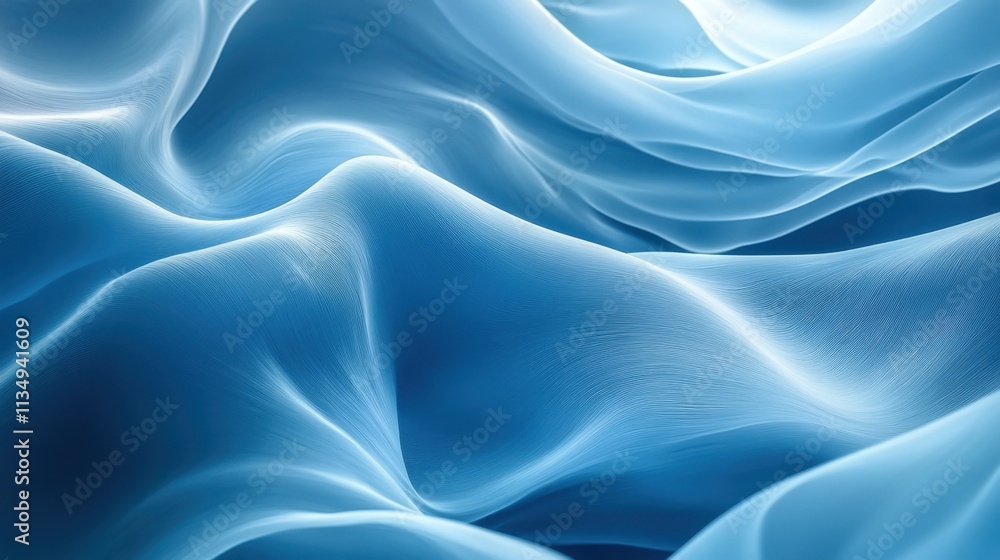 Obraz premium Rippling waves of silk in serene blue hues create an enchanting texture and captivating movement in the soft light
