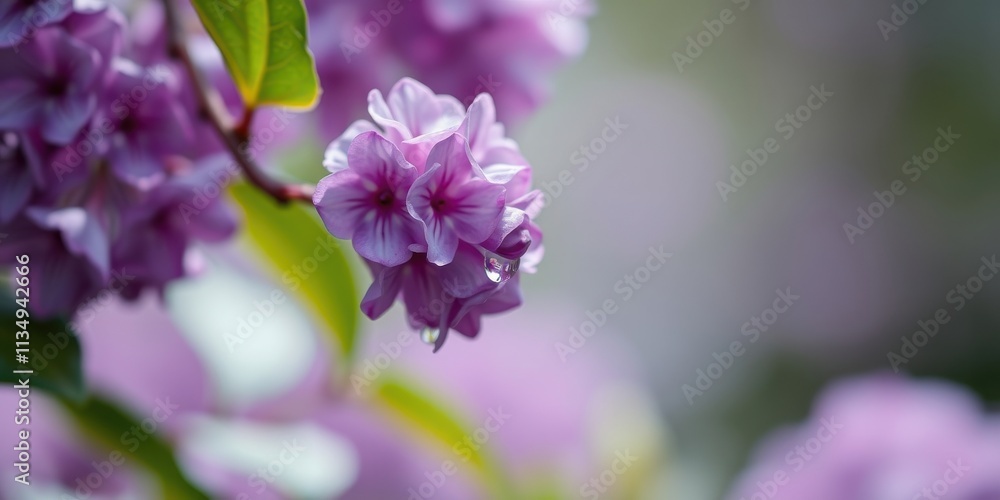 A single delicate blossom with a dewdrop clinging to its petals, a moment of serene beauty amidst a symphony of purple hues. A single delicate blossom with a dewdrop clinging to its petals, a moment of serene beauty amidst a symphony of purple hues.