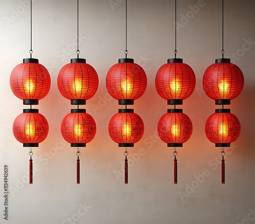 Row of Radiant Red Lanterns Glowing in the Night
