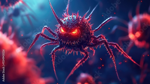 Digital Representation of a Malevolent Computer Virus or Malware Concept in a Cybersecurity Environment photo