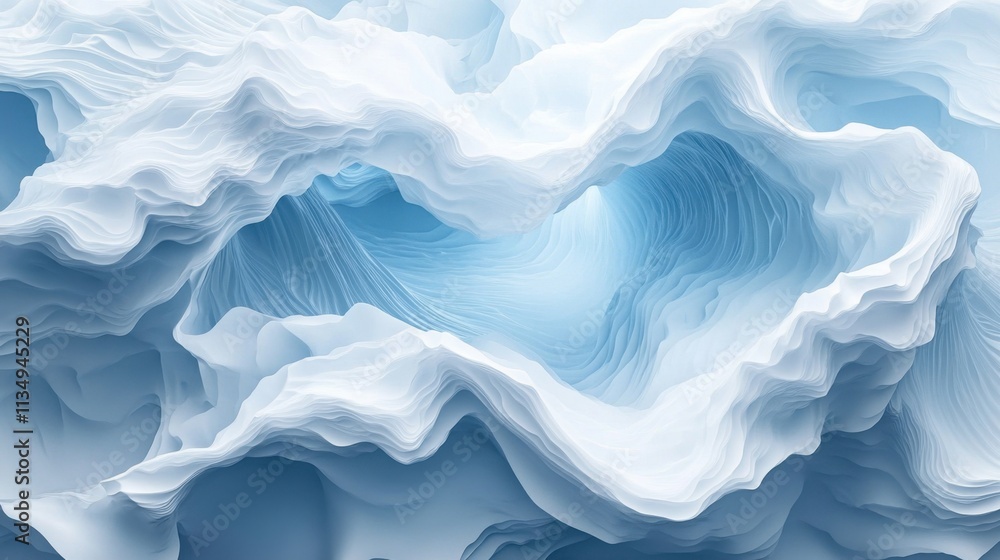Waves of blue and white blend in an abstract representation of ocean currents and icy landscapes during serene moments of nature Waves of blue and white blend in an abstract representation of ocean currents and icy landscapes during serene moments of nature