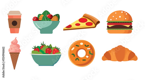 Food flat Illustration Icons set, Food Vector Art Illustration Clipart. set of food Illustration bundle	