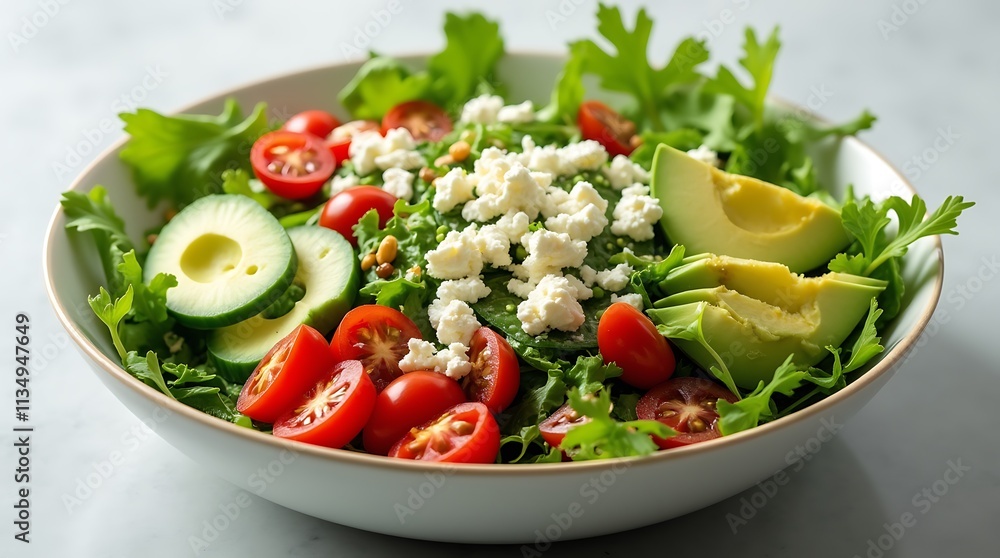 Fresh and Vibrant Salad with Avocado, Tomatoes, and Feta, Generative AI Fresh and Vibrant Salad with Avocado, Tomatoes, and Feta, Generative AI