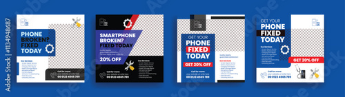 Editable Phone repair service social media posts bannersand Technology maintenance service web banner ads template design