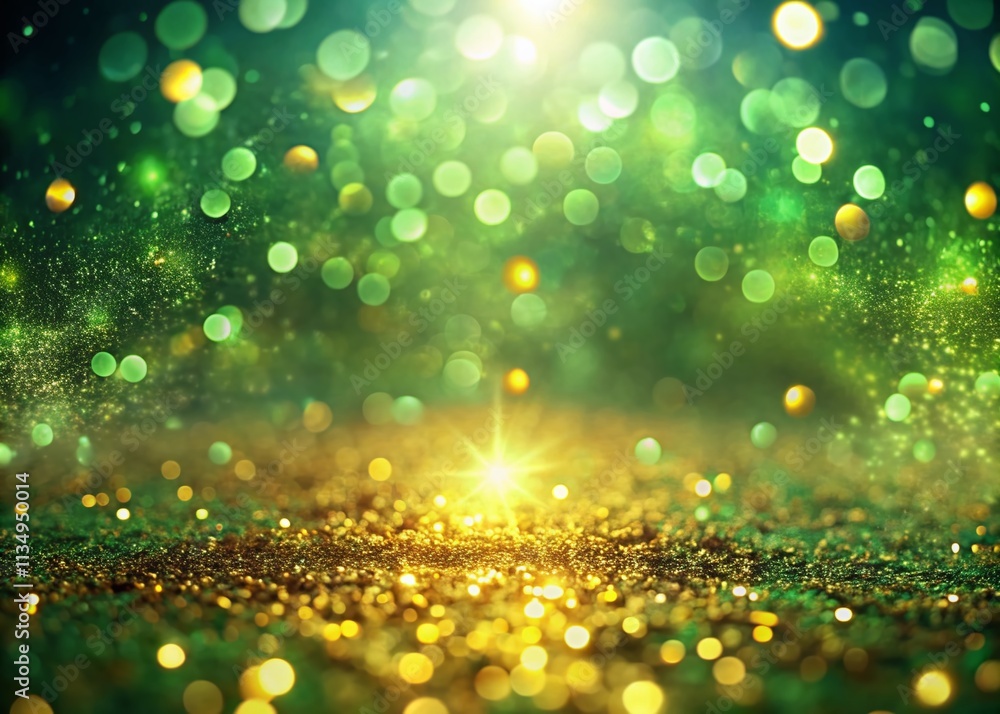 Obraz premium Ethereal Flickering Gold Shiny Light with Green Background Overlay for Cinematic Effects in 4K - Ideal for Creative Projects and Video Editing Compositions