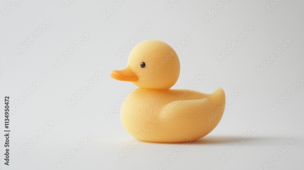 Rubber duck toy in soft yellow color, positioned on a clean white backdrop, highlighting its texture and playful shape, children's toys, minimalism, bright and cheerful. Rubber duck toy in soft yellow color, positioned on a clean white backdrop, highlighting its texture and playful shape, children's toys, minimalism, bright and cheerful.