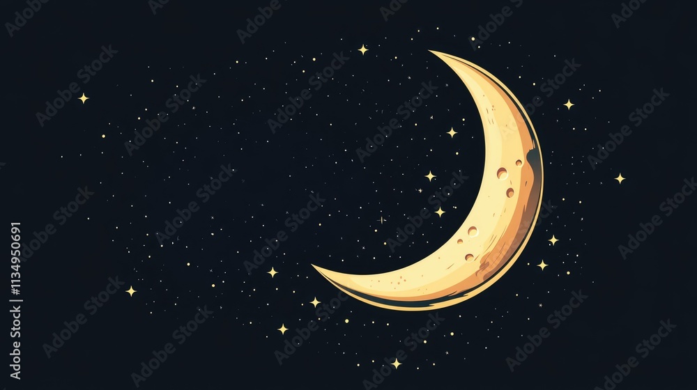 Naklejka premium Half moon in a starry night sky with ample copy space for custom designs ideal for celestial themed graphics and creative projects