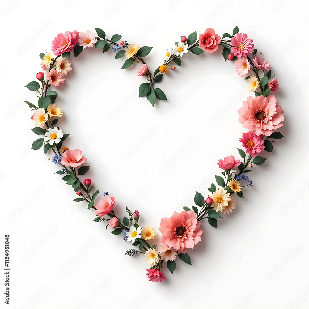 Beautiful Heart Design with Multicolored Blooms and Leaves Beautiful Heart Design with Multicolored Blooms and Leaves