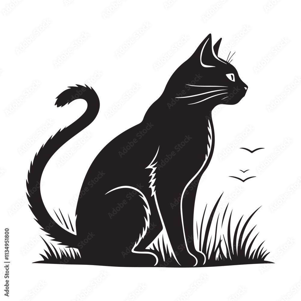 Obraz premium Cat silhouette icon with white background