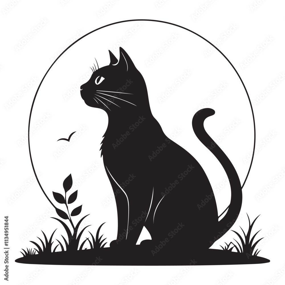 Obraz premium Cat silhouette vector icon on white background