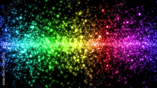 水平線から溢れるパーティクル ループ背景 虹色