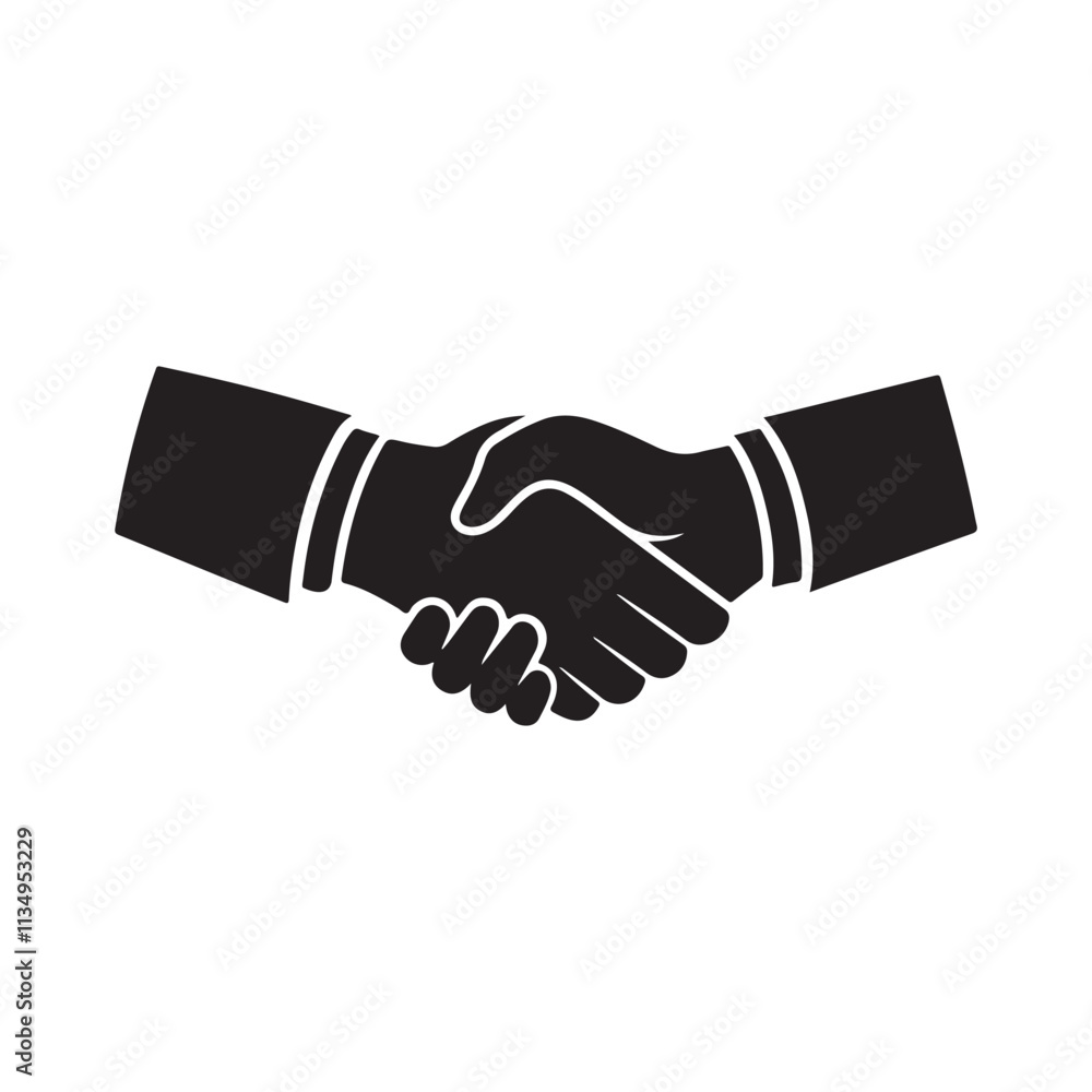 Handshake icon silhouette on white background Handshake icon silhouette on white background
