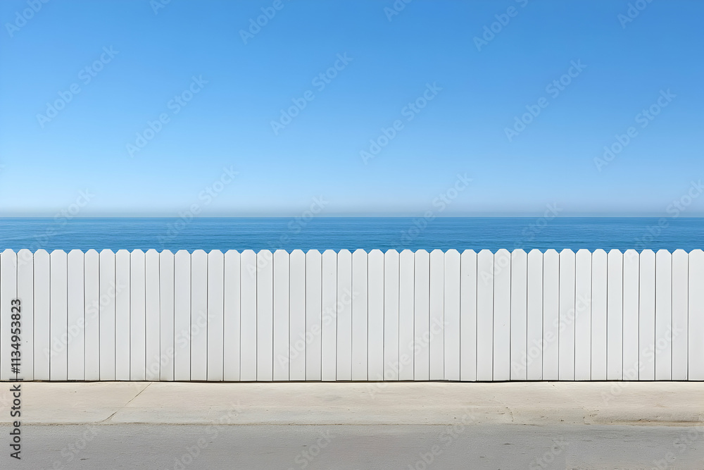 Ocean View White Fence Illustration Ocean View White Fence Illustration