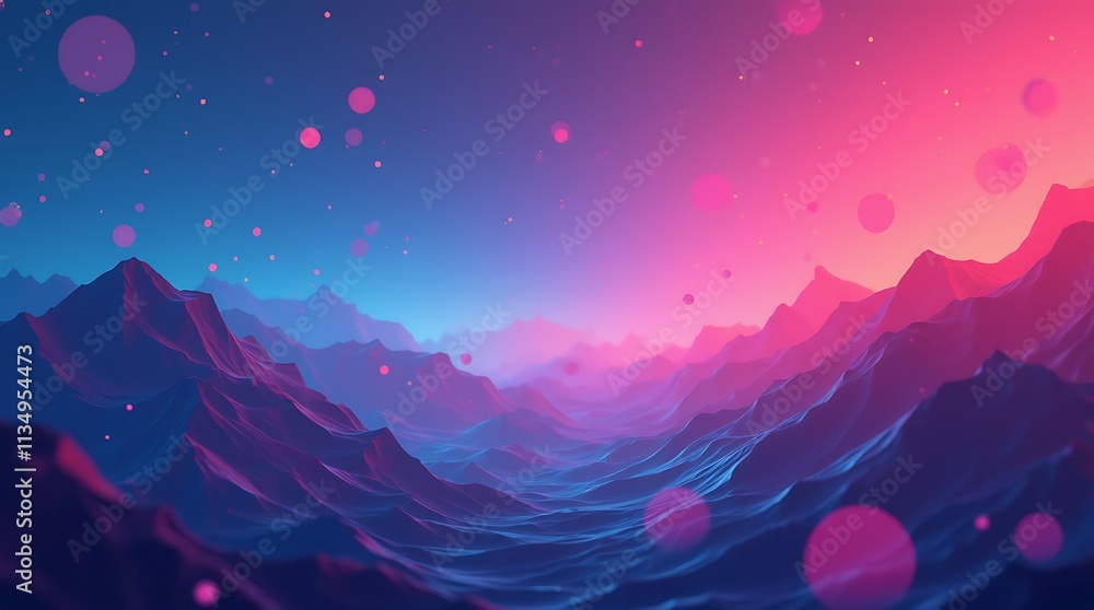 Obraz premium Futuristic Grid Sunset Landscape in Vibrant Neon Colors, Generative AI
