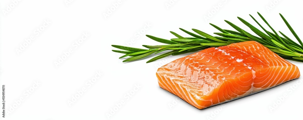 Fresh salmon fillet with herbs on white background Fresh salmon fillet with herbs on white background