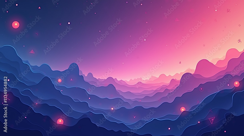 Obraz premium Futuristic Grid Sunset Landscape in Vibrant Neon Colors, Generative AI