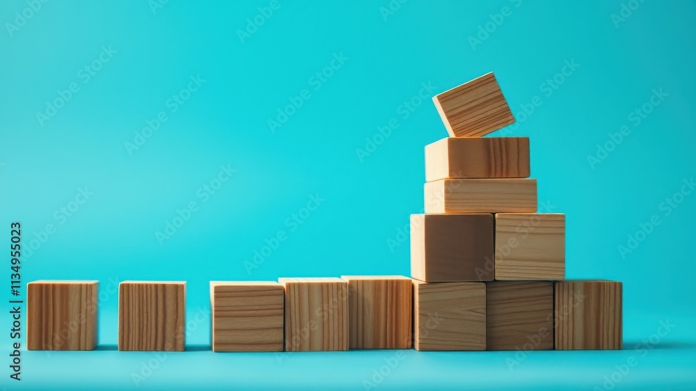 A stack of wooden blocks against a bright blue background, showcasing the concept of growth and building a foundation for success. A stack of wooden blocks against a bright blue background, showcasing the concept of growth and building a foundation for success.