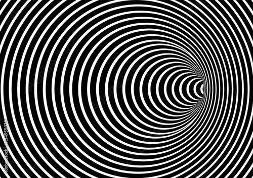 Black and white hypnotic wormhole tunnel optical Illusion background