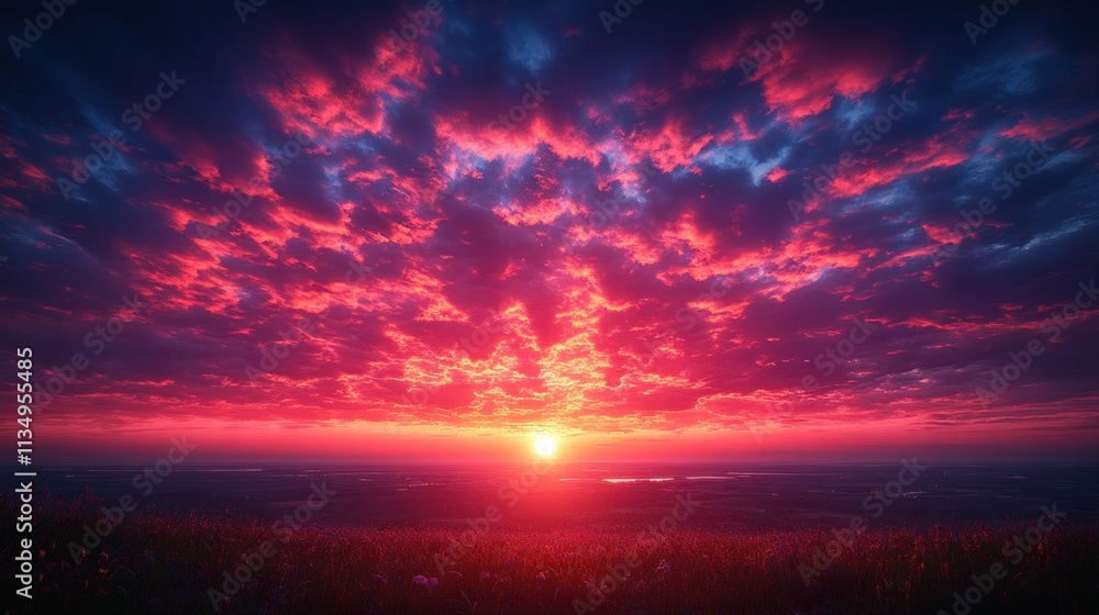 Colors blend in the sky as the sun sets, casting a warm glow over the serene horizon Colors blend in the sky as the sun sets, casting a warm glow over the serene horizon