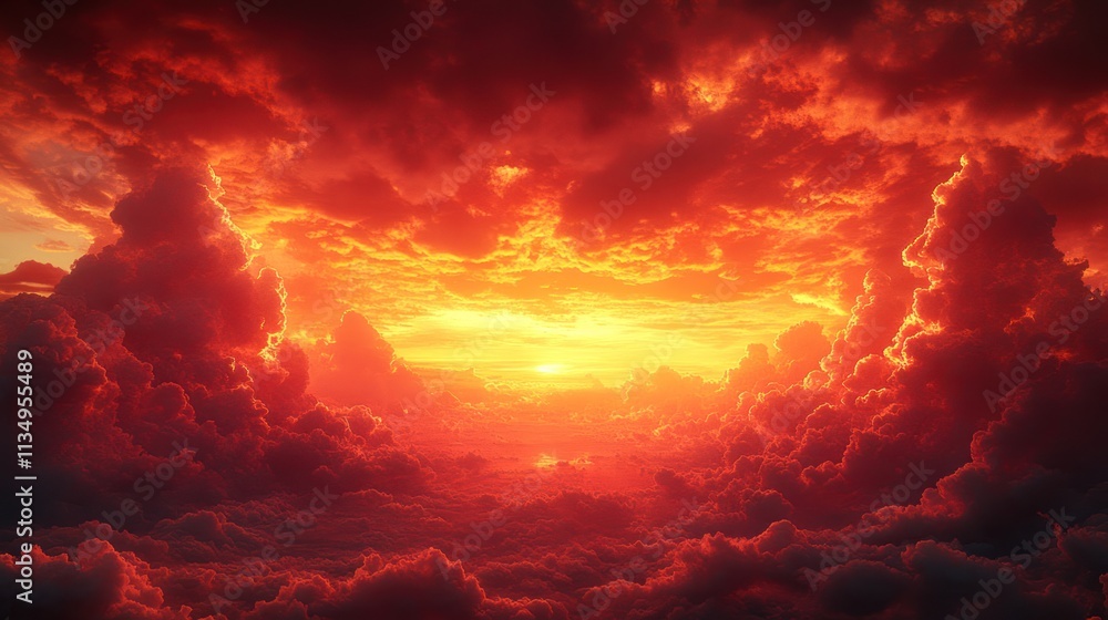 Sunset's bright colors blend with fluffy clouds, creating a breathtaking dusk atmosphere Sunset's bright colors blend with fluffy clouds, creating a breathtaking dusk atmosphere