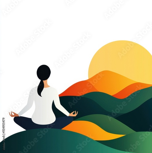 Wallpaper Mural A serene scene of meditation amidst colorful hills and sunrise. Happy Sunday Life Concept. Torontodigital.ca