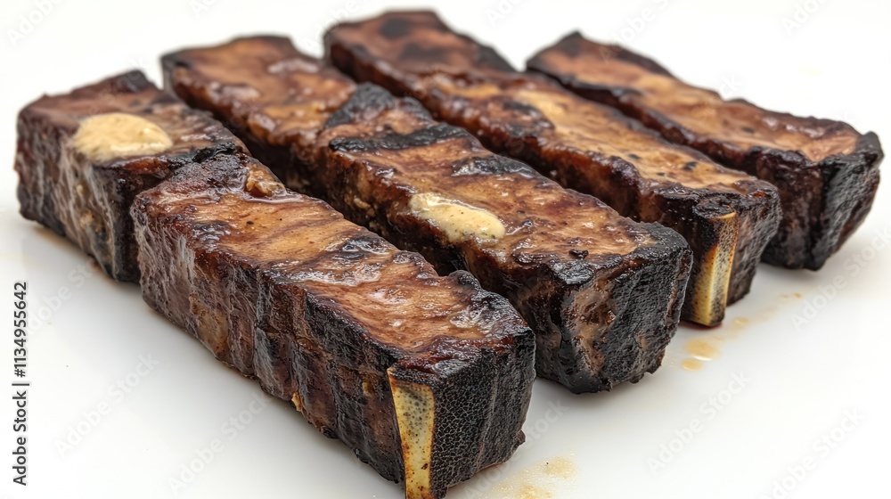 Tender and juicy beef ribs lay charred and delicious, inviting everyone to gather for the feast Tender and juicy beef ribs lay charred and delicious, inviting everyone to gather for the feast