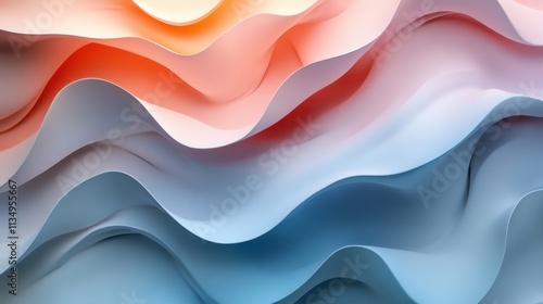 Flowing waves of color create a mesmerizing abstract landscape in gentle hues of blue and coral