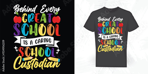 Funny School Custodian Vintage 100 Days Of School T-shirt Design