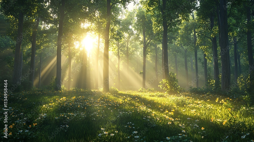 Fototapeta premium Sunlight Rays in Green Forest