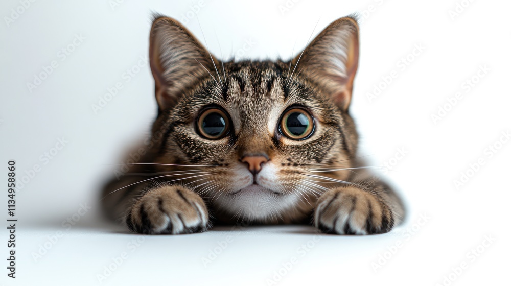 A playful kitten with large eyes is crouching low, displaying curiosity in a quiet space A playful kitten with large eyes is crouching low, displaying curiosity in a quiet space