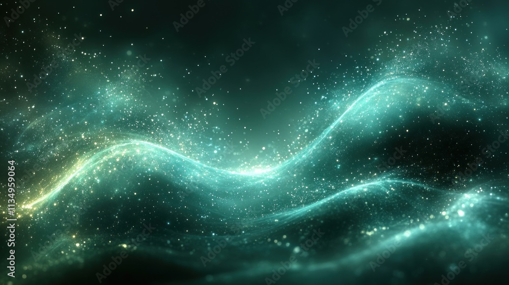 Vibrant waves of teal and gold swirl amidst a starry backdrop, evoking a sense of cosmic wonder Vibrant waves of teal and gold swirl amidst a starry backdrop, evoking a sense of cosmic wonder