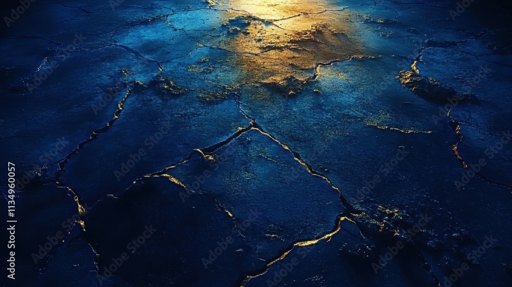 Fototapeta premium Unveiling a mystical landscape under moonlight on cracked earth with shimmering reflections at dusk