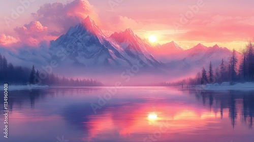 Wallpaper Mural Majestic sunrise illuminates the tranquil lake and towering peaks in serene mountain landscape Torontodigital.ca