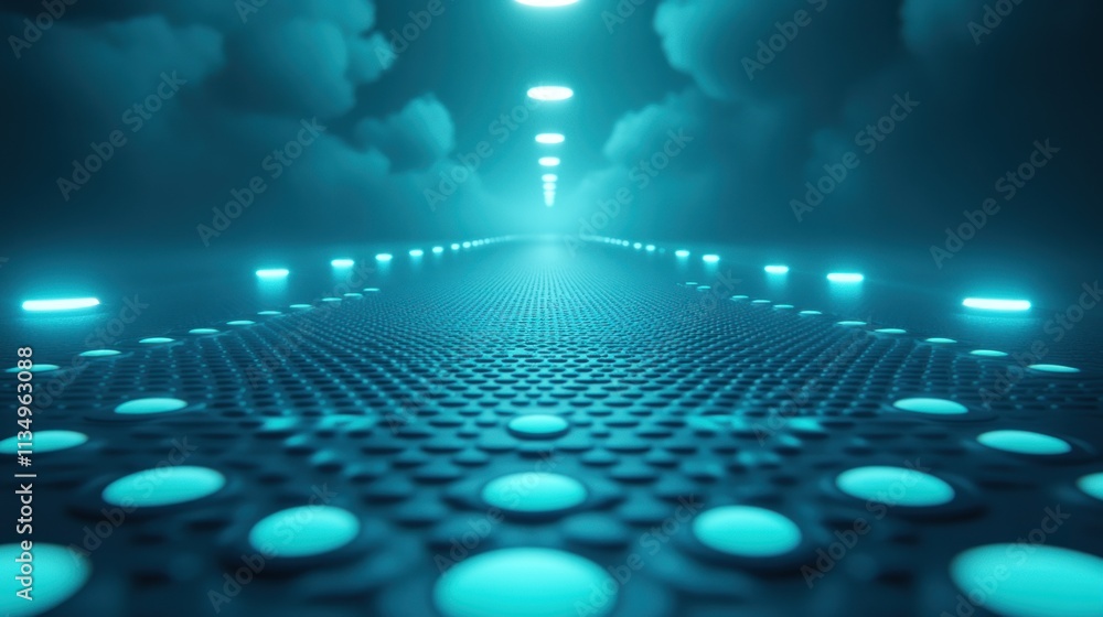 Obraz premium A glowing pathway vanishes into fog, sparking a sense of anticipation