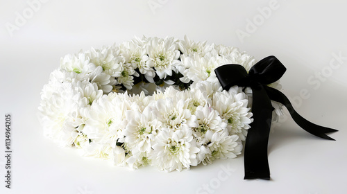 White chrysanthemum flowers tied with black ribbon