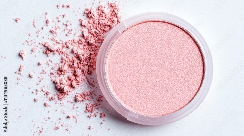 Pink cosmetic powder in a compact container Pink cosmetic powder in a compact container