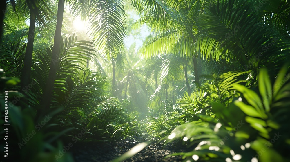 Lush rainforest moving from a humid sunny day to a heavy downpour with thick mist rising Lush rainforest moving from a humid sunny day to a heavy downpour with thick mist rising