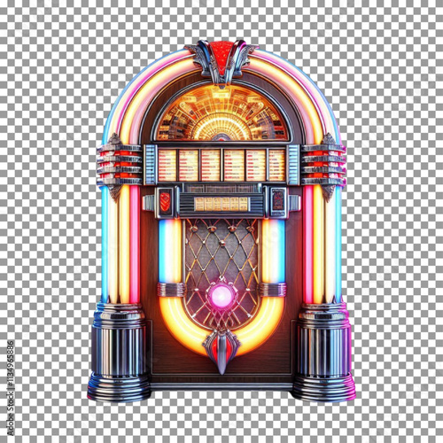 Vintage Jukebox with Colorful Lights and Retro Design on transparent background, png, psd
