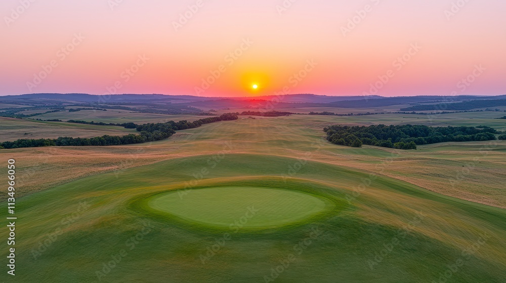 Serene Sunset Over Rolling Golf Course Greens Serene Sunset Over Rolling Golf Course Greens