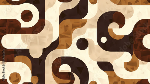 Fototapeta Naklejka Na Ścianę i Meble -  Abstract Coffee Tones: A seamless pattern featuring an abstract design in shades of brown and beige, reminiscent of coffee tones and textures. The design is modern and versatile.
