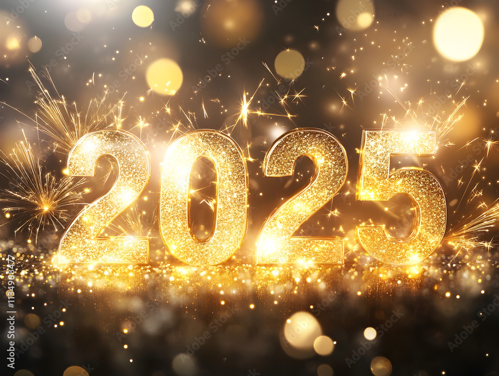 Golden 2025 Sparkler Celebration with Fireworks